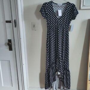 Velvet Torch Black and White Polka Dot High Low Dress